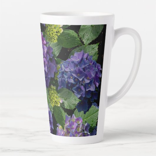 Tasse Latte Elégant bleu violet magenta vert hydrangée florale (Droite)