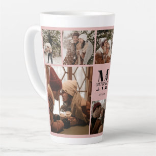 Tasse Latte Élégant Blush Pink Famille Photo Collage Garde