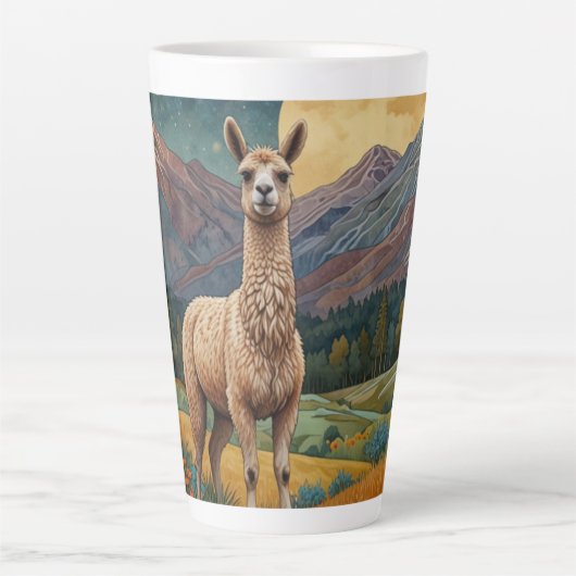 Tasse Latte Elégant boho llama alpaga paysage vintage (Devant)