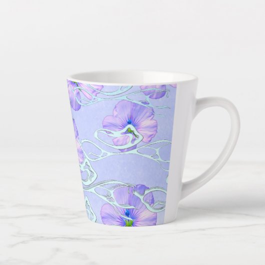 Tasse Latte Élégant casque de téléphone à fleurs violettes - A (Droite)