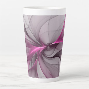Tasse Latte Elégant Chaos Moderne Abstrait rose Fractal Art