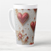 Tasse Latte Elégant Coeurs rouges avec Golden Floral Détails (Angle gauche)