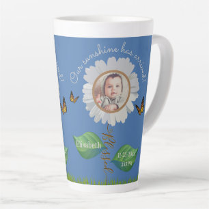 Tasse Latte Elégant Daisy Blue Floral Cute Baby Photo & Nom