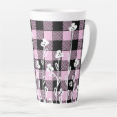 Tasse Latte Élégant doodé noir rose floral plaid motif (Angle droit)