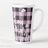 Tasse Latte Élégant doodé noir rose floral plaid motif (Droite)