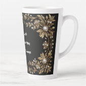 Tasse Latte Elegant Gold Leaf Frame Decorated with Pearls (Droite)