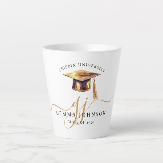 Tasse Latte Elegant Gold Script Monogram Graduation (Devant)