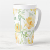 Tasse Latte Elégant jaune pêche orange aquarelle fleurie (Angle droit)
