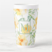 Tasse Latte Elégant jaune pêche orange aquarelle fleurie (Devant)