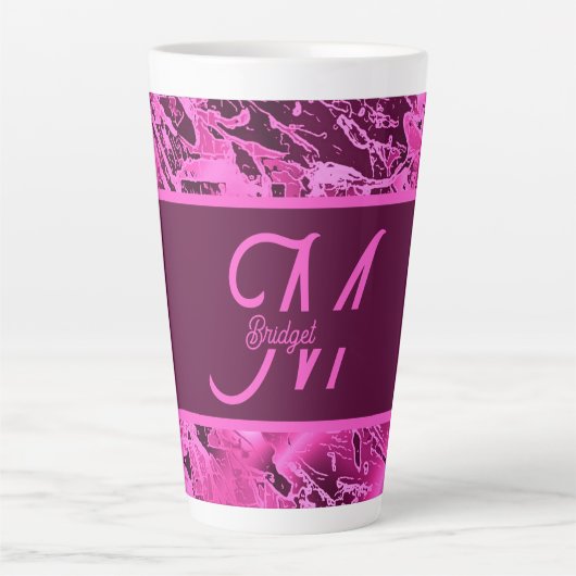 Tasse Latte Élégant marbre rose audacieux Monogramme Typograph (Devant)
