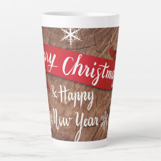 Tasse Latte Elegant Merry Christmas Script White Snowflakes
