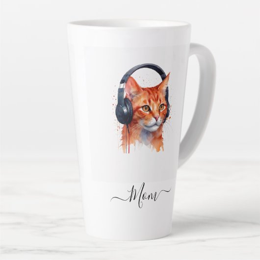 Tasse Latte Elégant Moderne Chat Maman Aquarelle Orange (Angle droit)