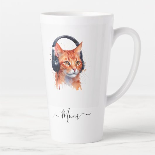 Tasse Latte Elégant Moderne Chat Maman Aquarelle Orange (Droite)