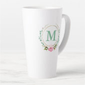 Tasse Latte Élégant monogramme de couronne florale rose rose (Angle droit)