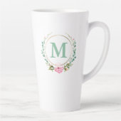 Tasse Latte Élégant monogramme de couronne florale rose rose (Droite)