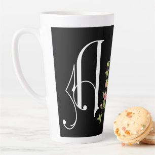 Tasse Latte Élégant Monogramme de défilement avec brindille fl