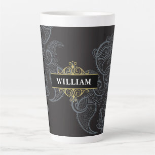 Tasse Latte Élégant Monogramme de marguerite en or noir