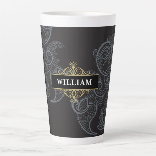 Tasse Latte Élégant Monogramme de marguerite en or noir (Devant)