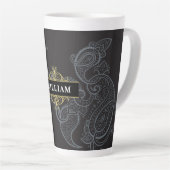 Tasse Latte Élégant monogramme de Paisley noir doré (Angle droit)