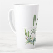 Tasse Latte Élégant Monogramme de verdure Nom personnalisé et (Angle gauche)