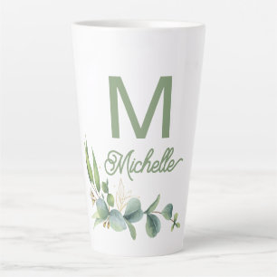 Tasse Latte Élégant Monogramme de verdure Nom personnalisé et 