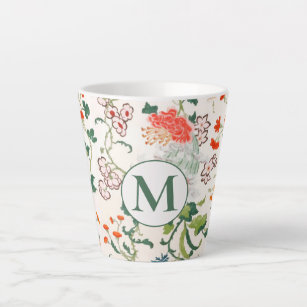 Tasse Latte Élégant Monogramme Floral