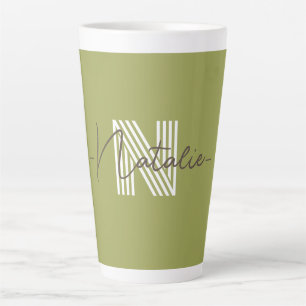Tasse Latte Élégant monogramme initial et calligraphie Olive