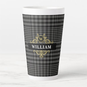 Tasse Latte Élégant Monogramme noir gris or