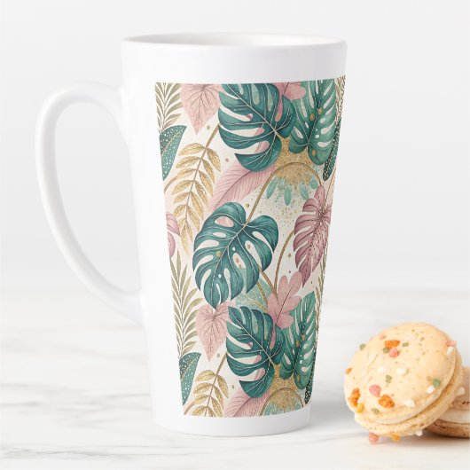 Tasse Latte Elegant Monsteras Gold (En situation)