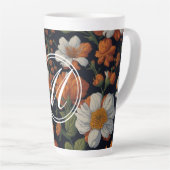 Tasse Latte Élégant moody Orange blanc élégant fleurs rétro (Angle droit)