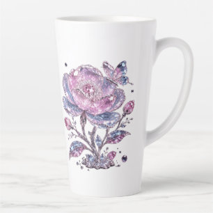 Tasse Latte Élégant motif botanique rose poudré