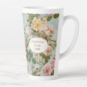 Tasse Latte Élégant motif floral Blush Rose Aqua Grandma