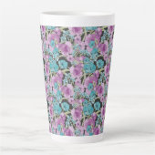 Tasse Latte Elégant motif floral rose pourpre fond noir (Devant)