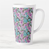 Tasse Latte Elégant motif floral rose pourpre fond noir (Droite)