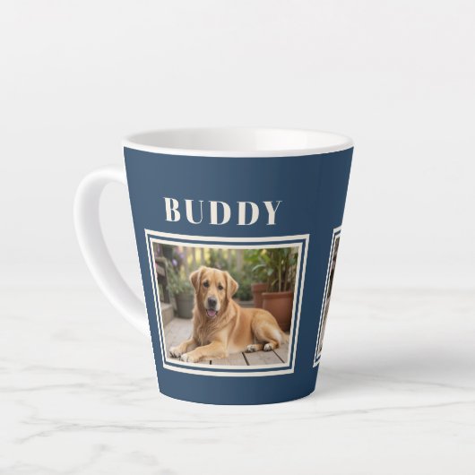 Tasse Latte Elegant Navy Blue Dog Pet Photo  (Angle gauche)