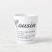 Tasse Latte Élégant noir et blanc Script Cousin Définition (Devant)