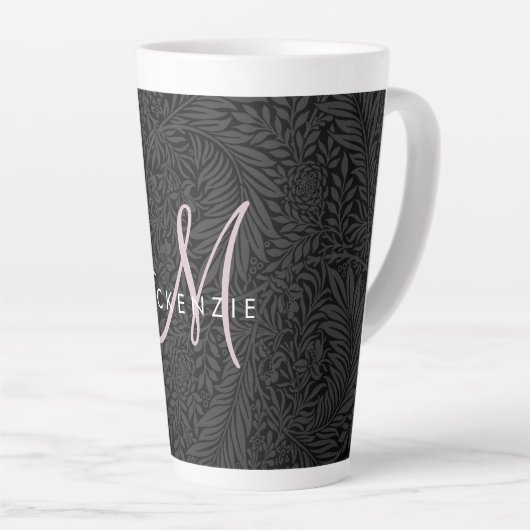 Tasse Latte Élégant noir flou rose Script Monogramme (Angle droit)