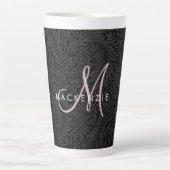 Tasse Latte Élégant noir flou rose Script Monogramme (Devant)