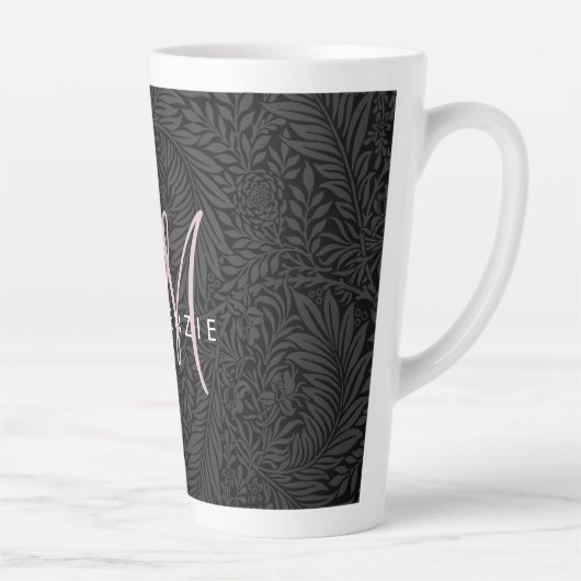 Tasse Latte Élégant noir flou rose Script Monogramme (Droite)