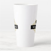 Tasse Latte Élégant Noir Monogramme Nom initial (Devant)