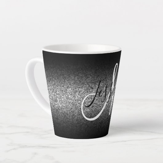 Tasse Latte Élégant noir Ombre Parties scintillant argent Mono (Angle gauche)