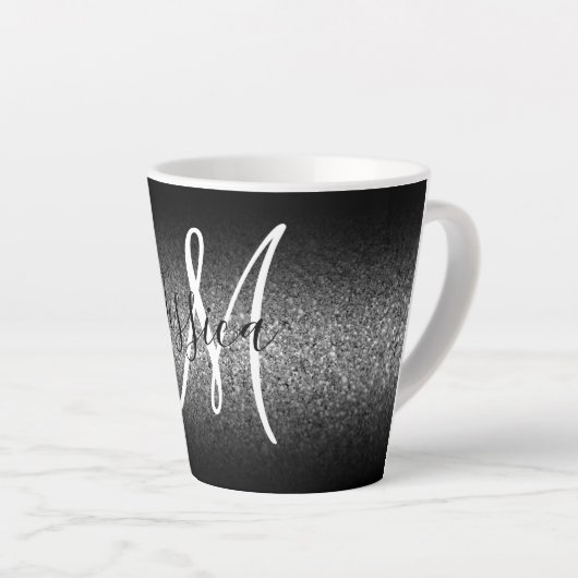Tasse Latte Élégant noir Ombre Parties scintillant argent Mono (Angle droit)
