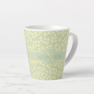 Tasse Latte Élégant nom de monogramme Motif feuille Pastel ver