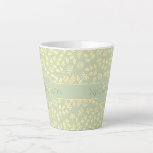 Tasse Latte Élégant nom de monogramme Motif feuille Pastel ver (Devant)