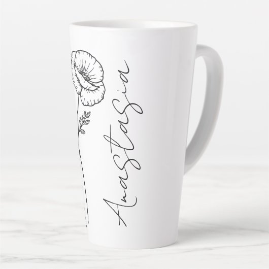 Tasse Latte Élégant nom de script Poppy August Birth Flower (Angle droit)