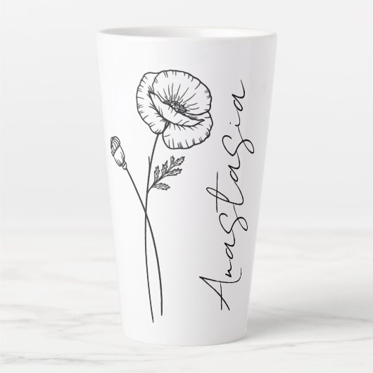Tasse Latte Élégant nom de script Poppy August Birth Flower (Devant)