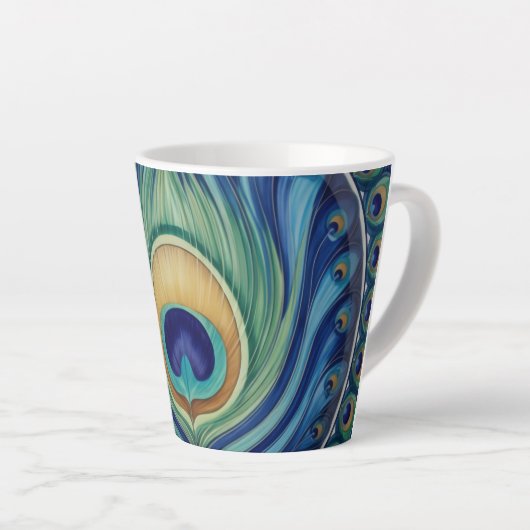 Tasse Latte Elégant Peacock Feather Mandala (Angle droit)