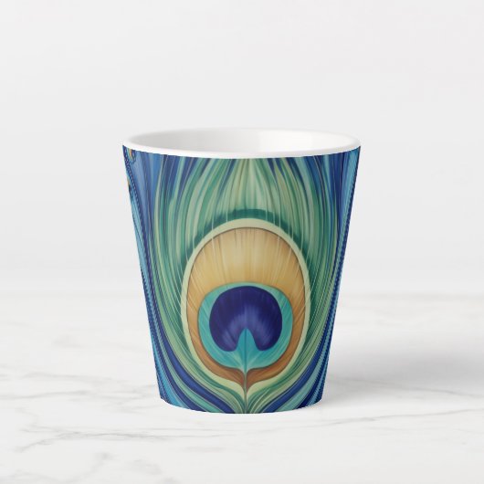 Tasse Latte Elégant Peacock Feather Mandala (Devant)