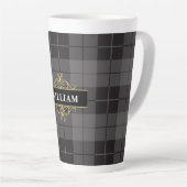 Tasse Latte Élégant Plaid Tartan Monogramme Noir Or (Angle droit)