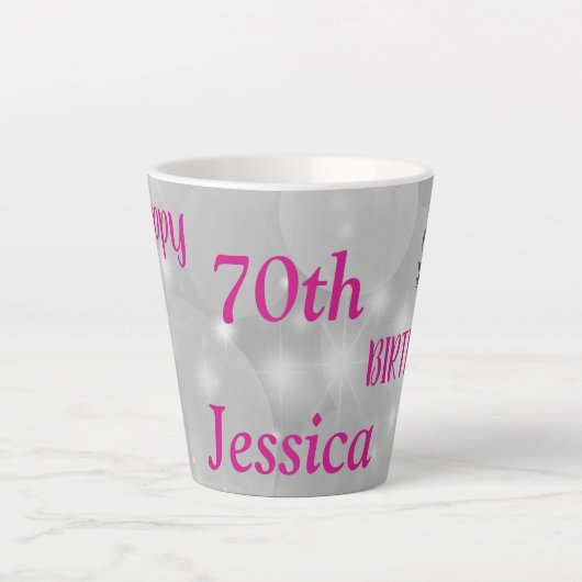 Tasse Latte Élégant rose brillant 70e anniversaire (Devant)